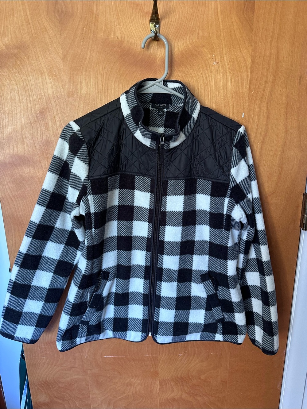 Talbots Black & White Buffalo-Check Quilted Yoke Fleece Jacket